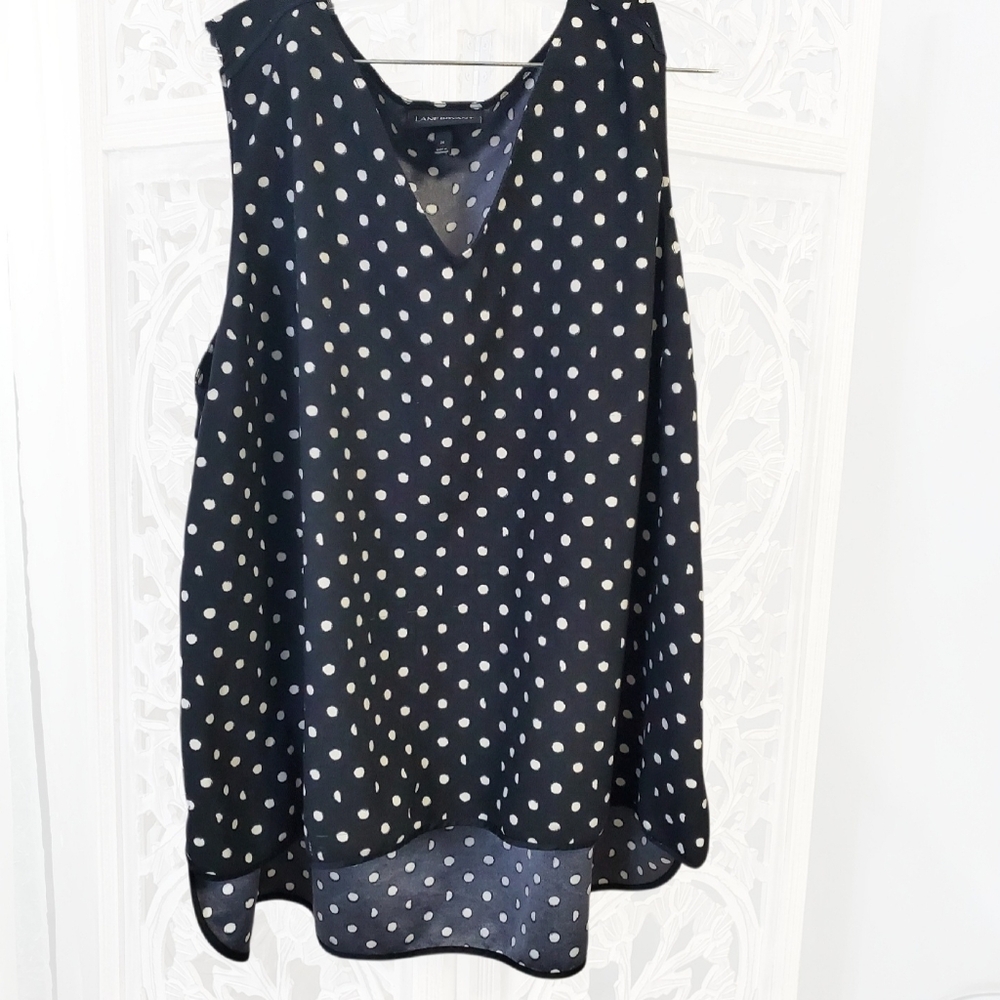 Lane Bryant Black Polka Dot V-Neck Sleeveless Top Sz 26
